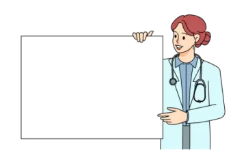 a doctor pointing at a blank sign