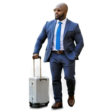 a man in a suit and tie with a suitcase