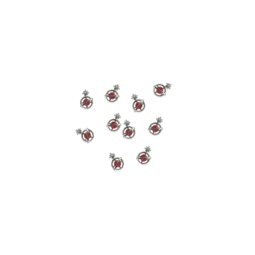 a set of six red and white enamel buttons