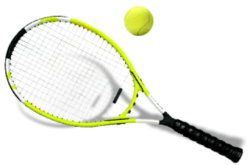 a tennis racket and ball on a white background