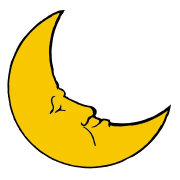 a yellow crescent with a face drawn on it