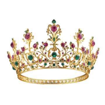 a gold tia with emerald and ruby stones