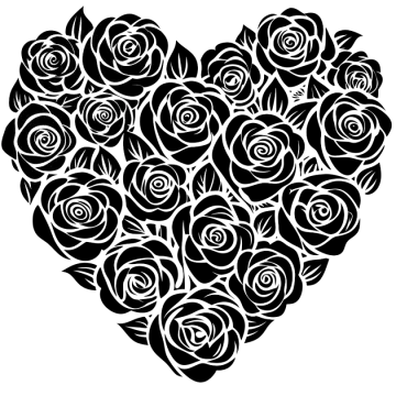 a black and white heart with roses