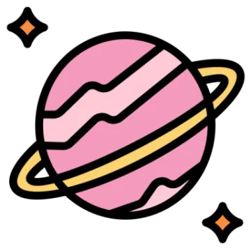 a pink and yellow saturn with stars around it