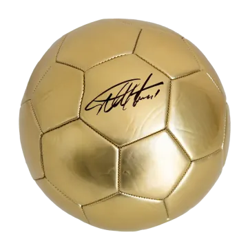 a golden soccer ball with the signature signature on it