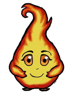a cartoon fire with a smiley face