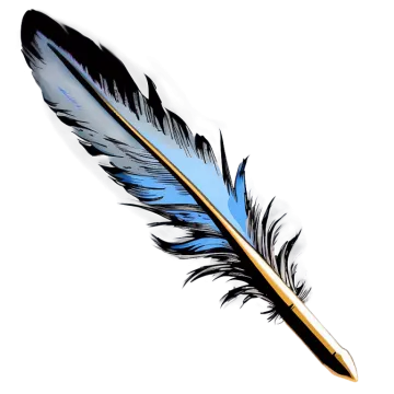 a blue and black feather on a white background