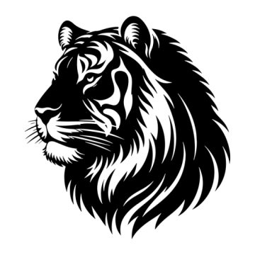 a black and white silhouette of a lion head