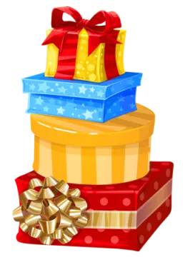 a stack of gift boxes with bows and ribbons