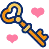 a key with hearts in the background