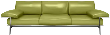 a green leather couch with chrome legs
