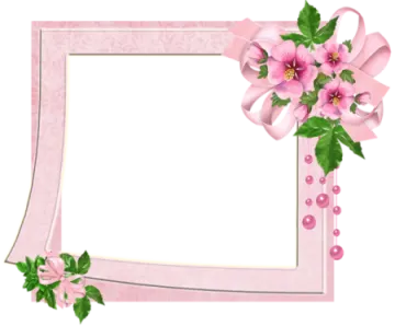 a frame with pink flowers and green leaves