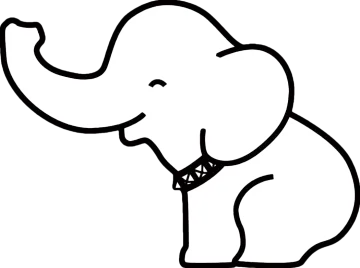 a black and white drawing of an elephant