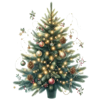 a christmas tree with ornaments and lights