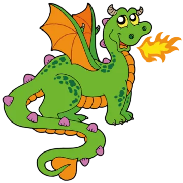 a green dragon with orange wings