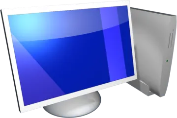 a computer monitor with a blue screen