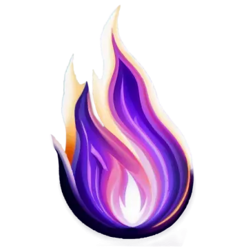 a purple flame on a white background