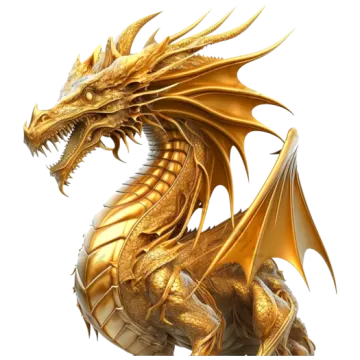 a golden dragon on a white background