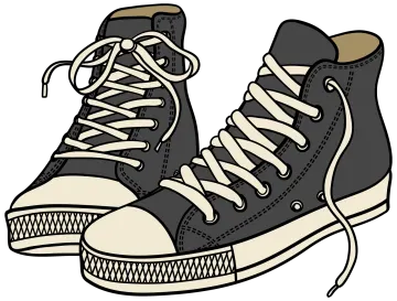 a pair of black and white sneakers