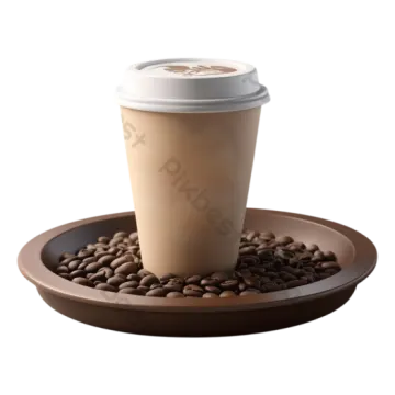 a cup of coffee and beans on a plate