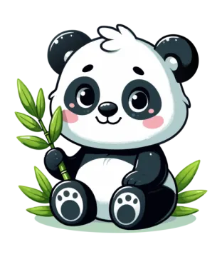a panda bear sitting on top of a bamboo plant