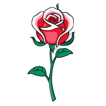 a red rose with green leaves on it