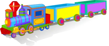 a colorful toy train on a white background