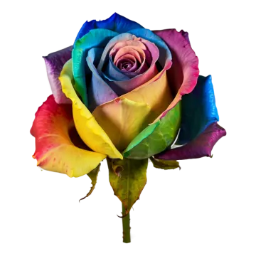 a rainbow colored rose on a white background