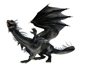 a black dragon is flying in the air