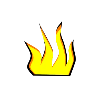 a yellow flame on a white background