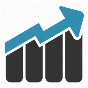 a bar chart with an arrow pointing upward