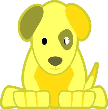a yellow dog sitting down on the ground