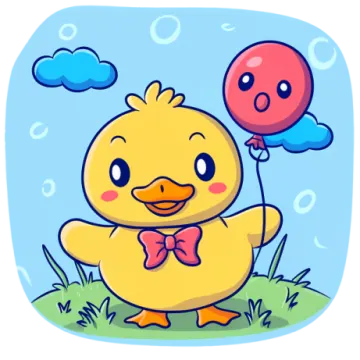 a cartoon duck with a balloon in its hand