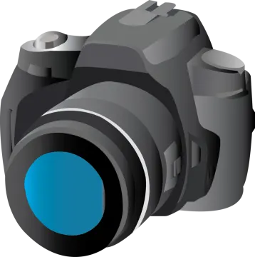 a camera with a blue lens