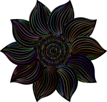 a black and white drawing of a sunflower