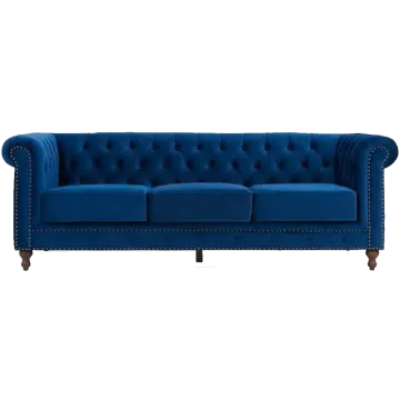 an image of a blue velvet chesterfield sofa