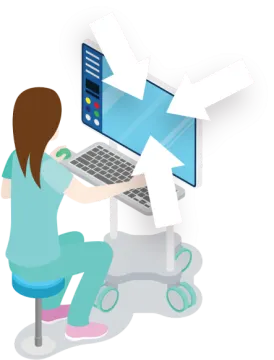 a woman sitting in front of a laptop