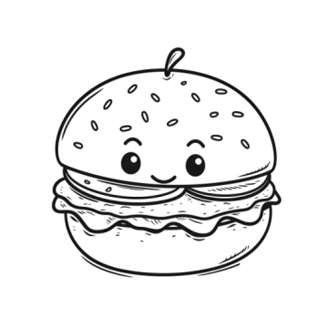 a black and white drawing of a hamburger