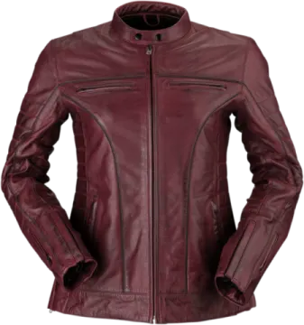 a women's burgundy leather jacket