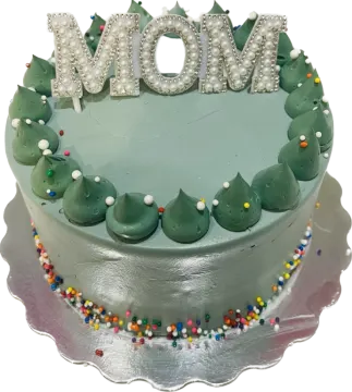 a cake with the word mom on it