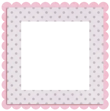 a pink and gray polka dot frame with a white background