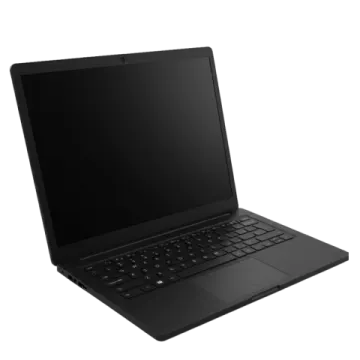 a laptop with a black screen and keyboard
