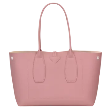 a pink leather tote bag