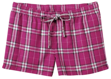 a pink plaid shorts with grey and white checks