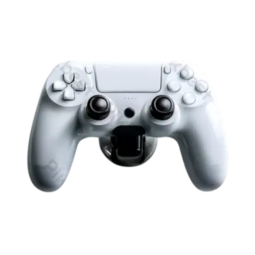 a white controller with two buttons