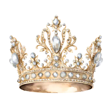 a gold crown with blue and white stones