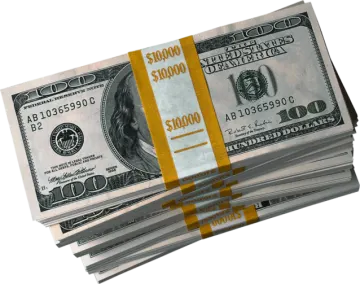 a stack of hundred dollar bills on a white background