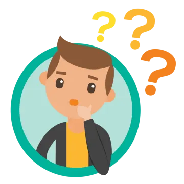 a man with question marks on his face