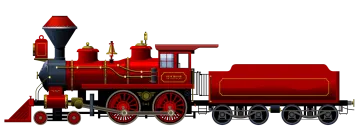 a red and black train on a white background