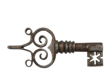 an old key on a white background
